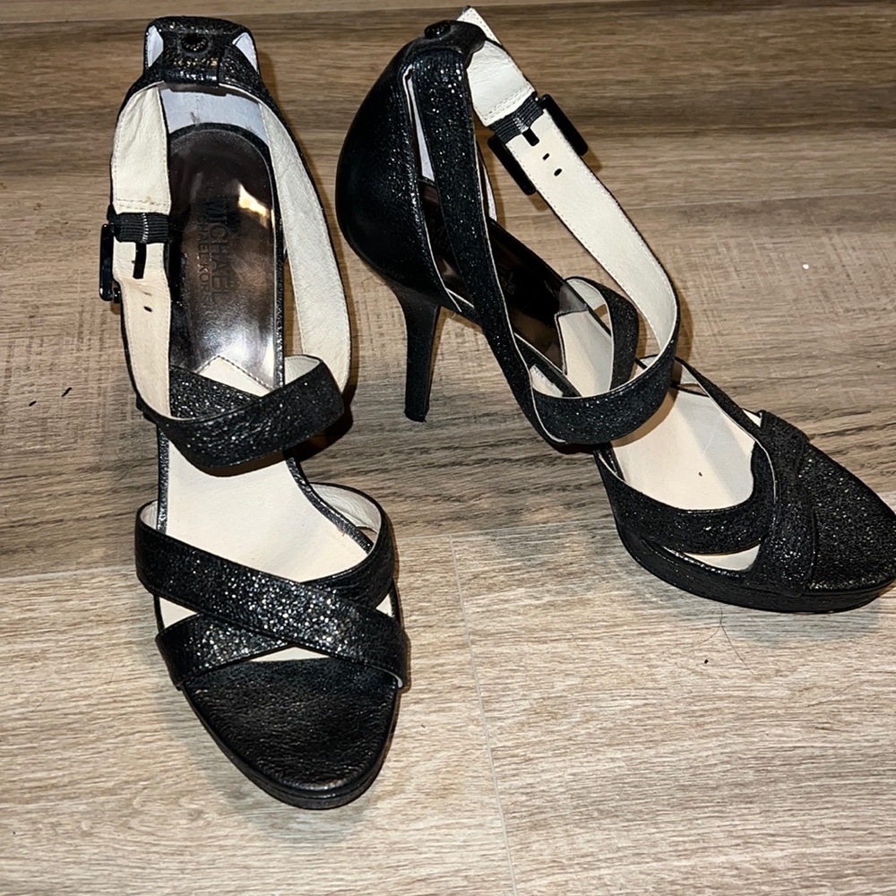 Michael Kors Black Strappy Glitter Heels